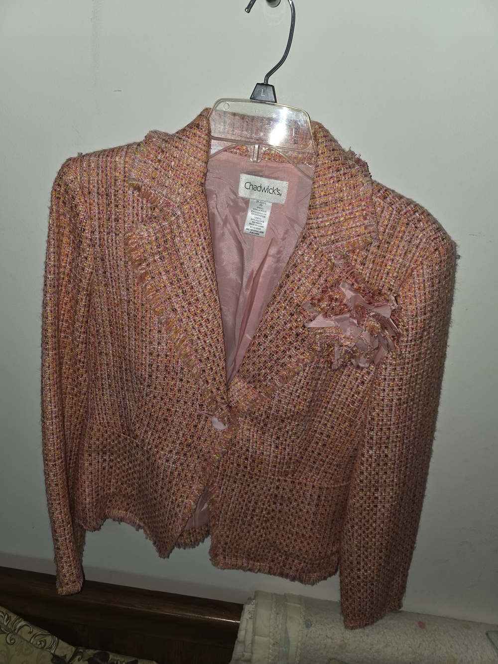 Chadwicks Pink Tweed Jacket with Decorative Flower